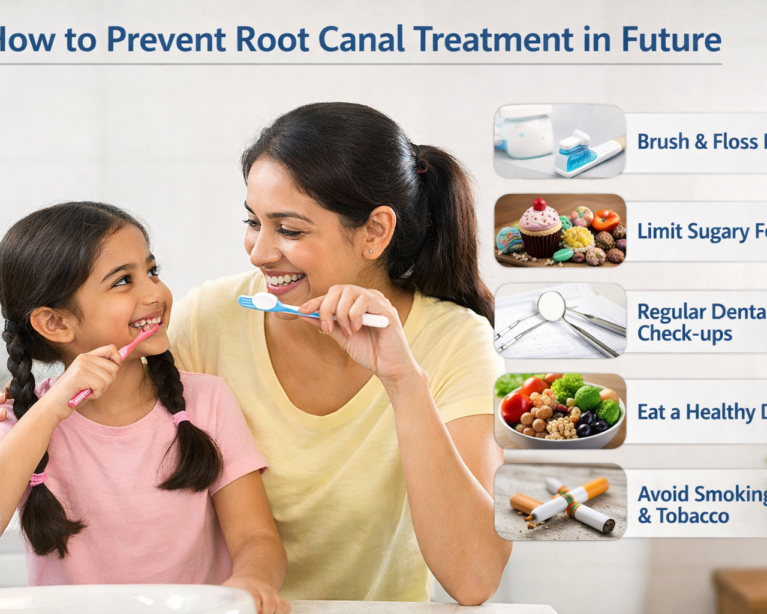 Find dentist demonstrating tooth care to prevent root canal treatment naturally and early.