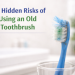 Find worn-out toothbrush with frayed bristles showing poor oral hygiene and replacement need.