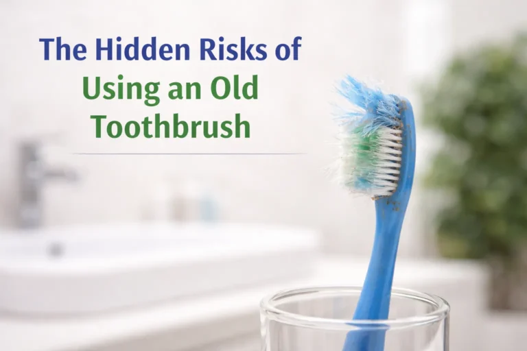 Find worn-out toothbrush with frayed bristles showing poor oral hygiene and replacement need.