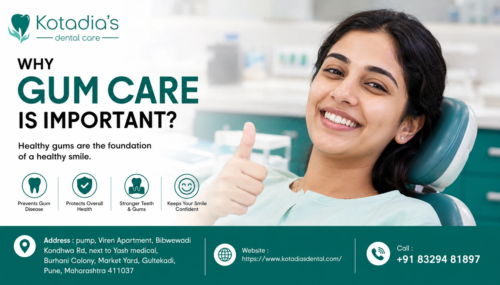 Find dentist examining healthy gums during preventive dental care consultation in clinic.