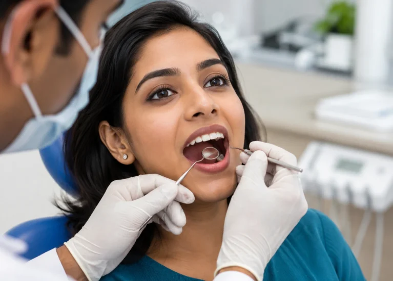 Root canal specialist examining patient's teeth at a modern dental clinic in Pune