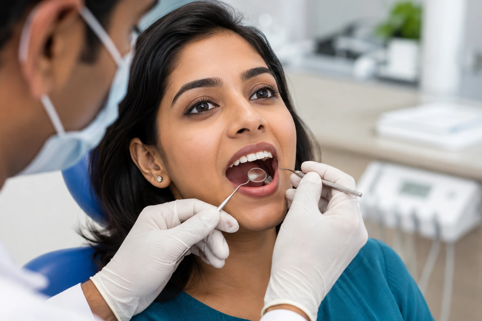 Root canal specialist examining patient's teeth at a modern dental clinic in Pune