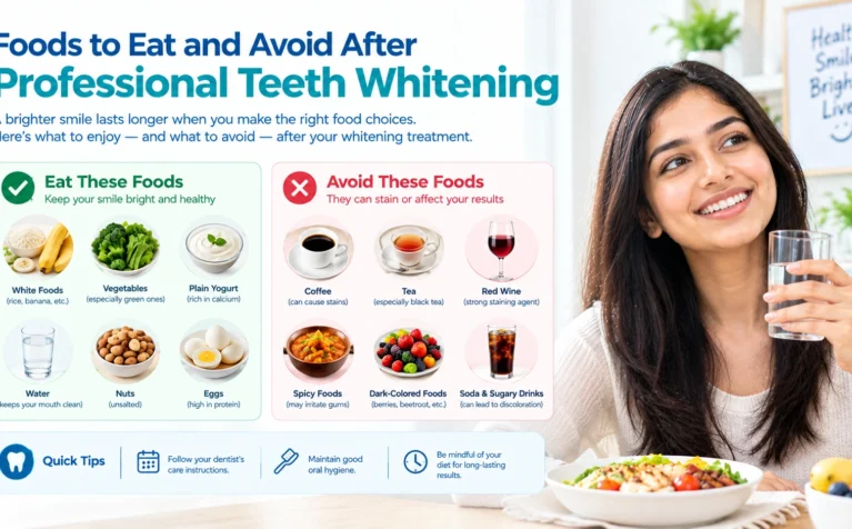 Fresh white-diet foods recommended after teeth whitening treatment at a dental clinic.