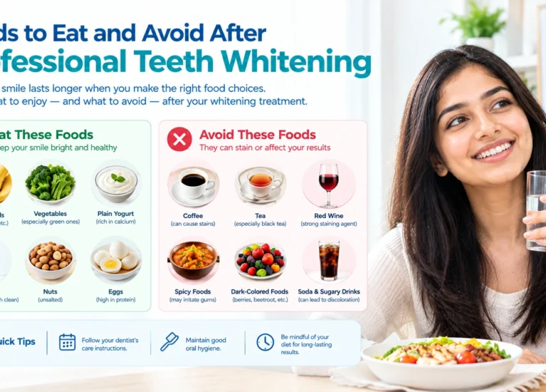 Fresh white-diet foods recommended after teeth whitening treatment at a dental clinic.