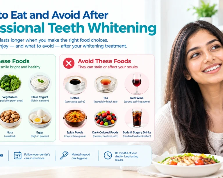 Fresh white-diet foods recommended after teeth whitening treatment at a dental clinic.